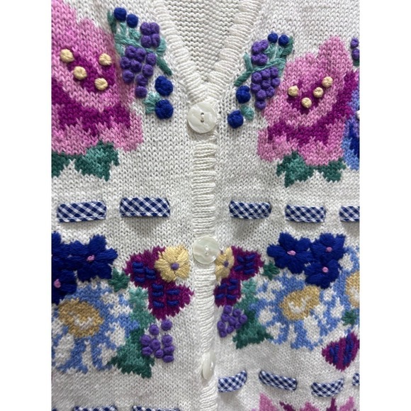 JANTZEN CLASSICS Embroidered By Hand Vest L Cream Button Front Prairie Cottage - Picture 3 of 6